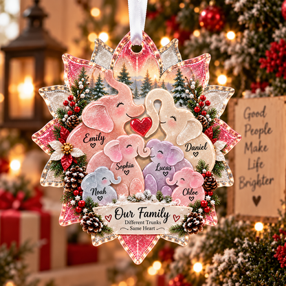 Personalized Elephant Family Sea Glass Style Christmas Ornament