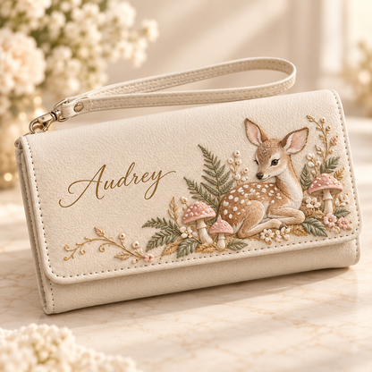 ✨ Custom Name "Flora & Fauna"  Embossed Wristlet Wallet | Personalized Everyday Purse