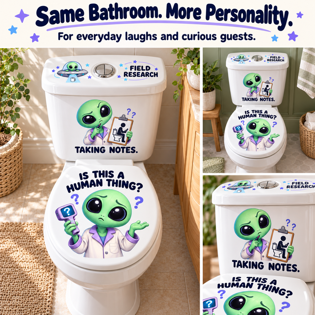 👽 “Is This a Human Thing?” 3-Piece Alien Toilet Decal Set