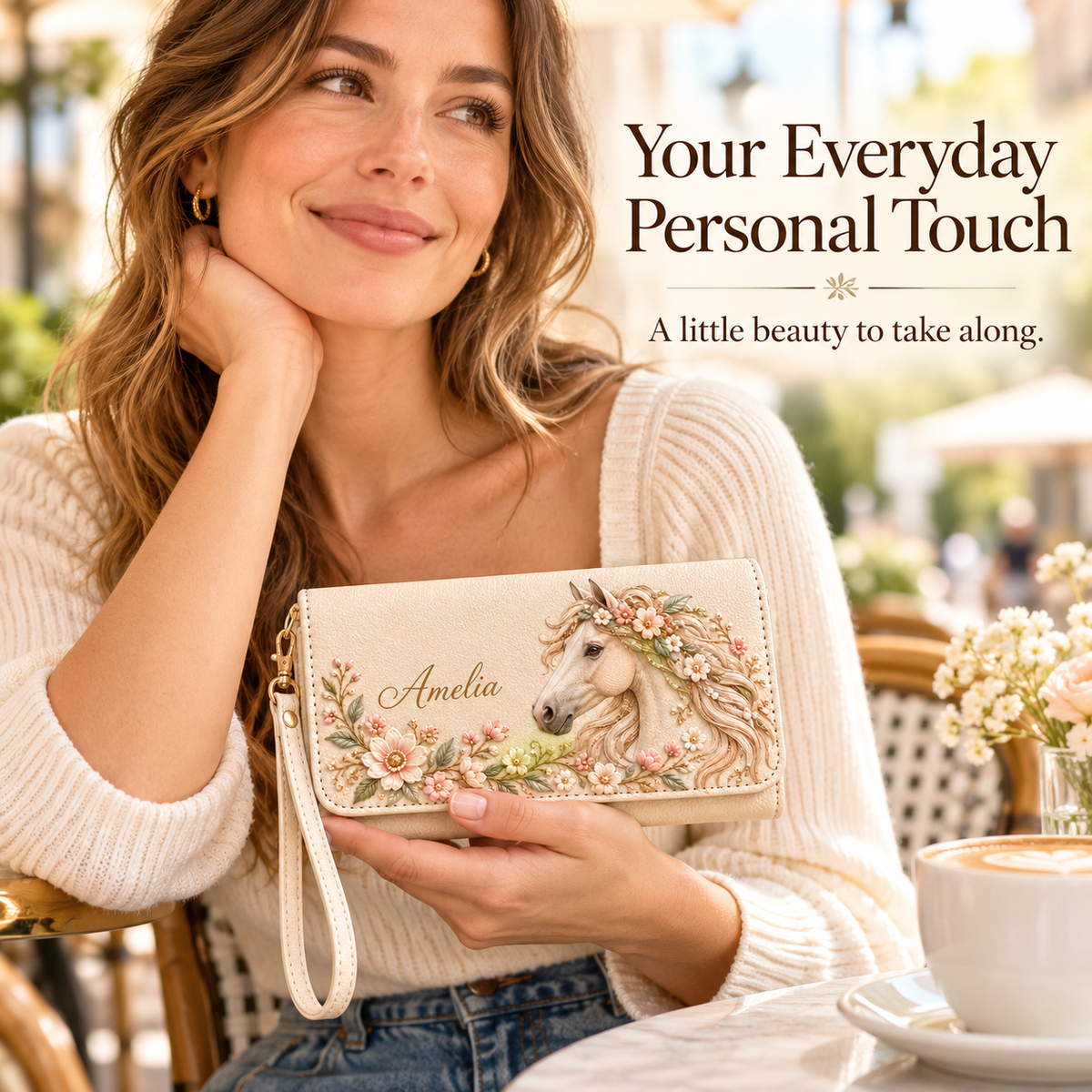 ✨ Custom Name "Flora & Fauna"  Embossed Wristlet Wallet | Personalized Everyday Purse