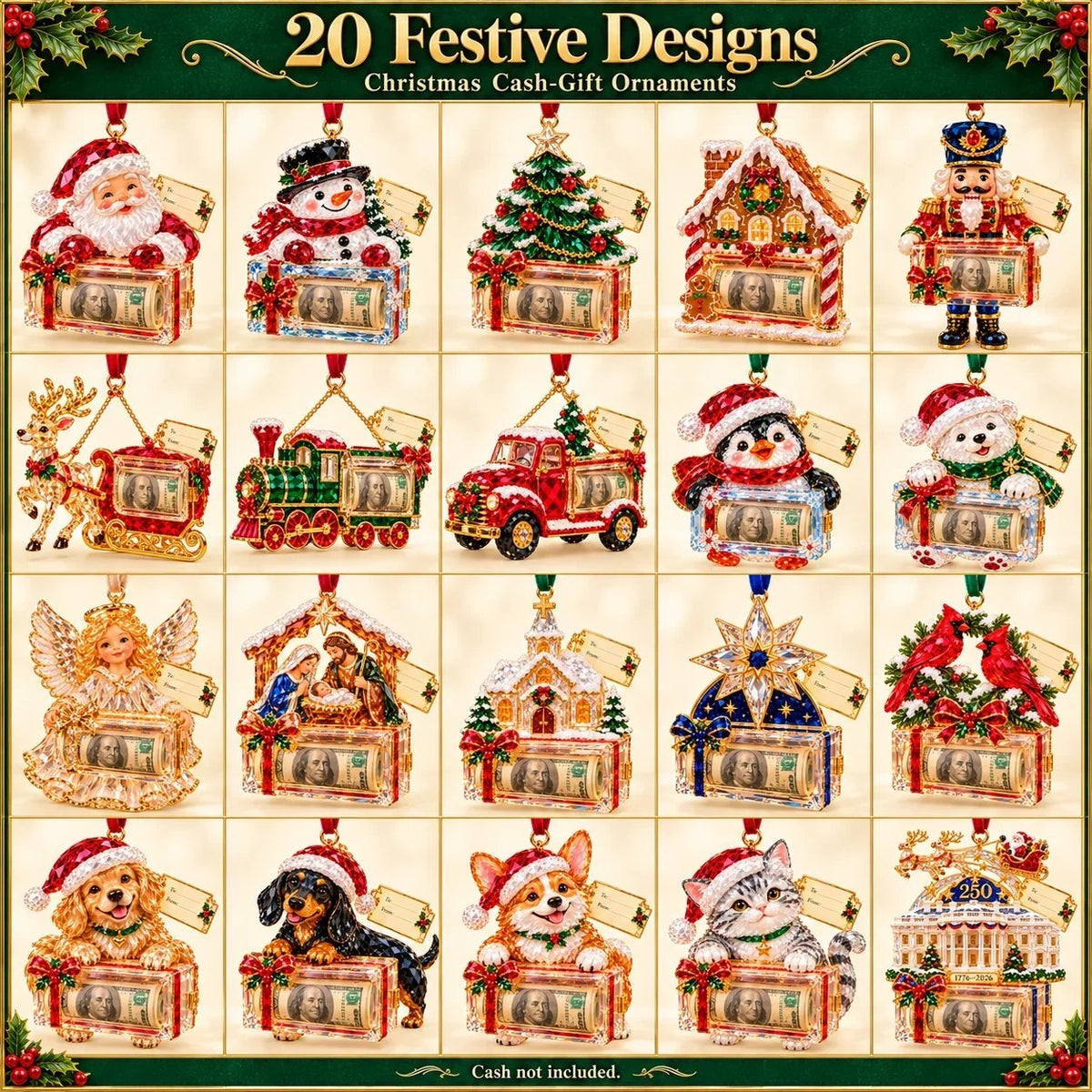 🎄 Christmas Cash Gift Ornament | 20 Crystal-Style Designs with Money Holder & Gift Tag 🎁