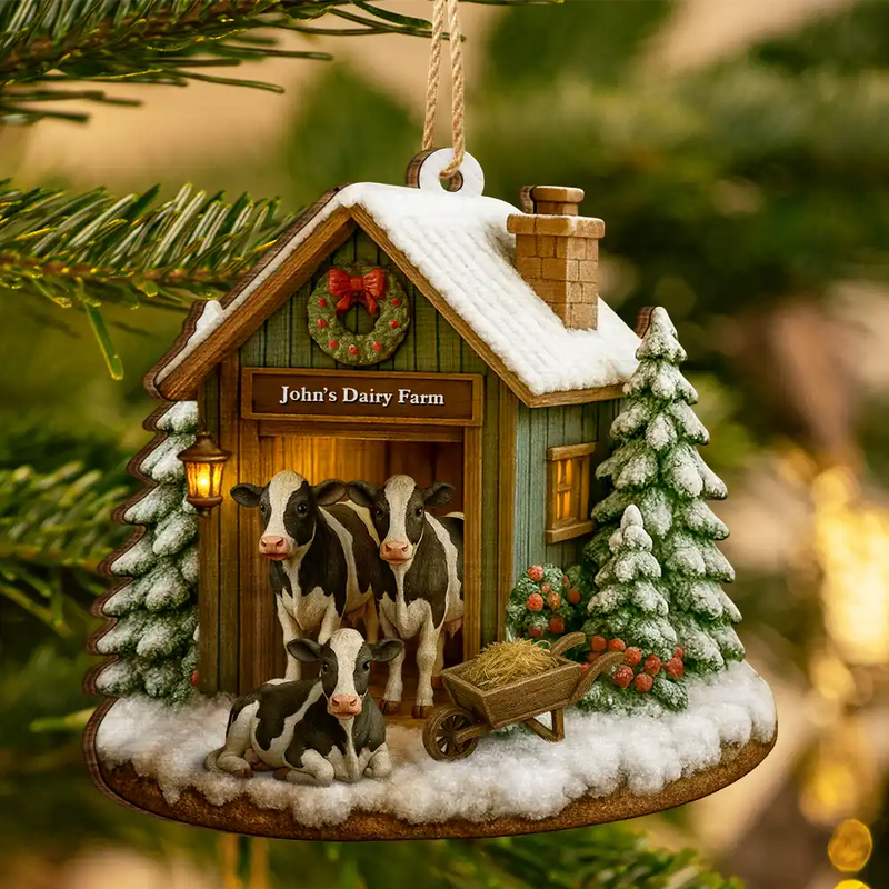 Personalized Farm Barn Christmas Wooden Ornament