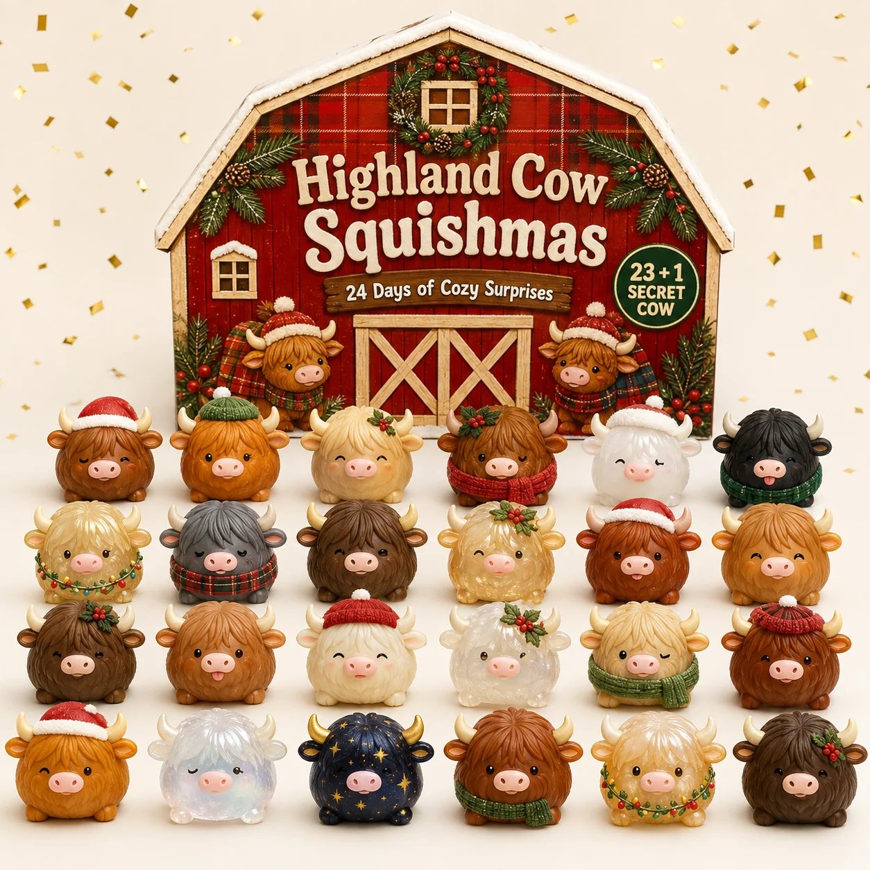 🐮 Highland Cow Squishy Collection | 12-Piece Harvest Herd or 24-Piece Holiday Collector’s Edition with Unique Characters & Secret Cow ✨