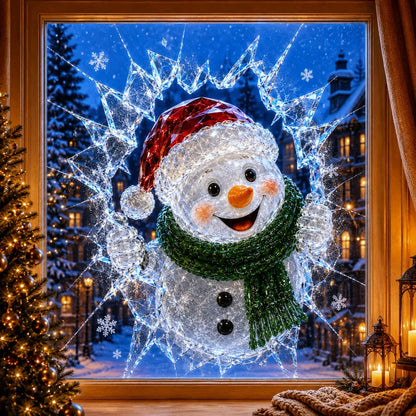 🎄Crystal Christmas Break-In Window Decal | Shattered Glass Illusion with Sparkling Holiday Characters for Magical Window Decorations ✨🎅