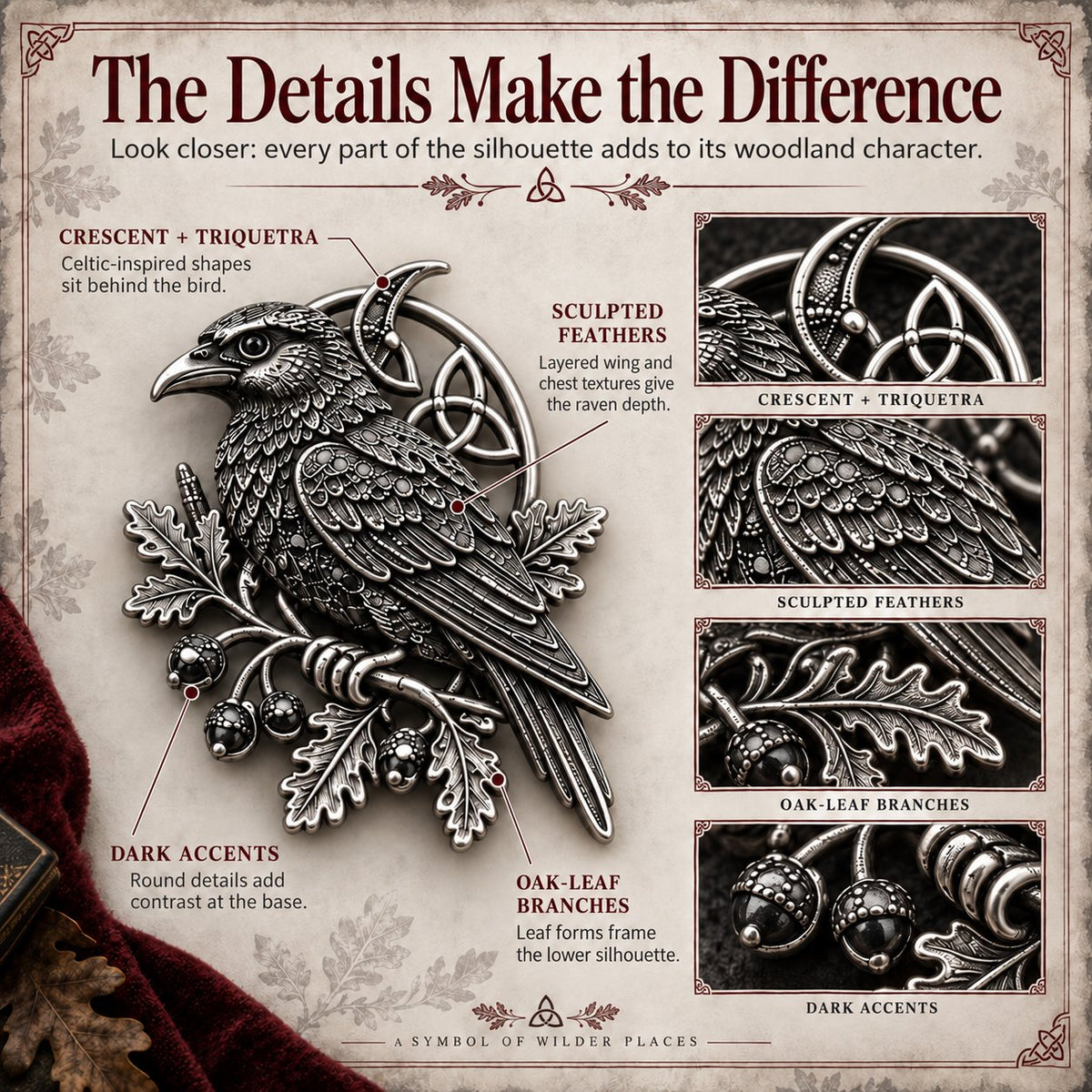 🔥LAST DAY 50% OFF - 🐦‍⬛ Gothic Celtic Raven Brooch – Dark Academia Statement Pin