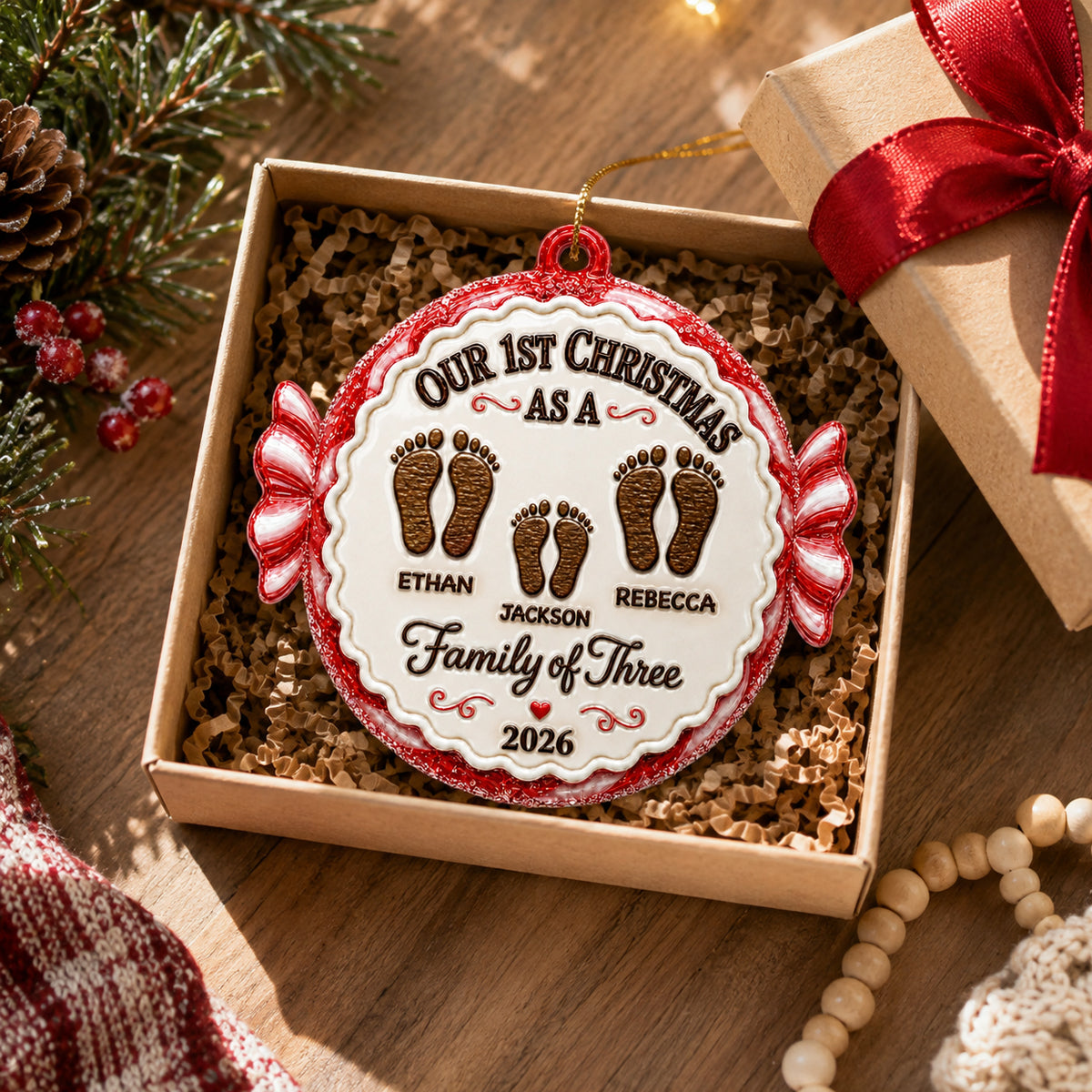 👣 Our 1st Christmas As A Family Personalized Ornament