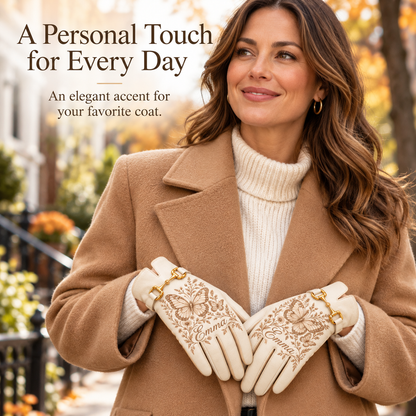 ✨ Personalized Elegance: Custom Engraved Leather Gloves with Gold Accent ✨