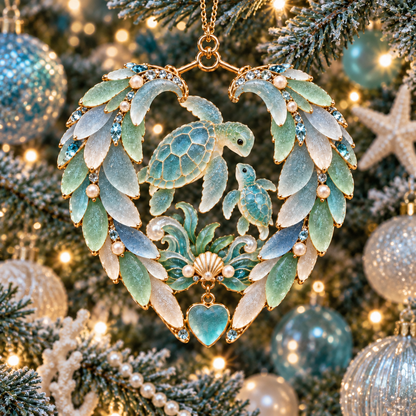 2026 Ocean Wonders Christmas Ornaments – 6-Piece Coastal Sea Life Heart Ornament Collection | Unique Christmas Tree Decorations & Gifts for Ocean Lovers