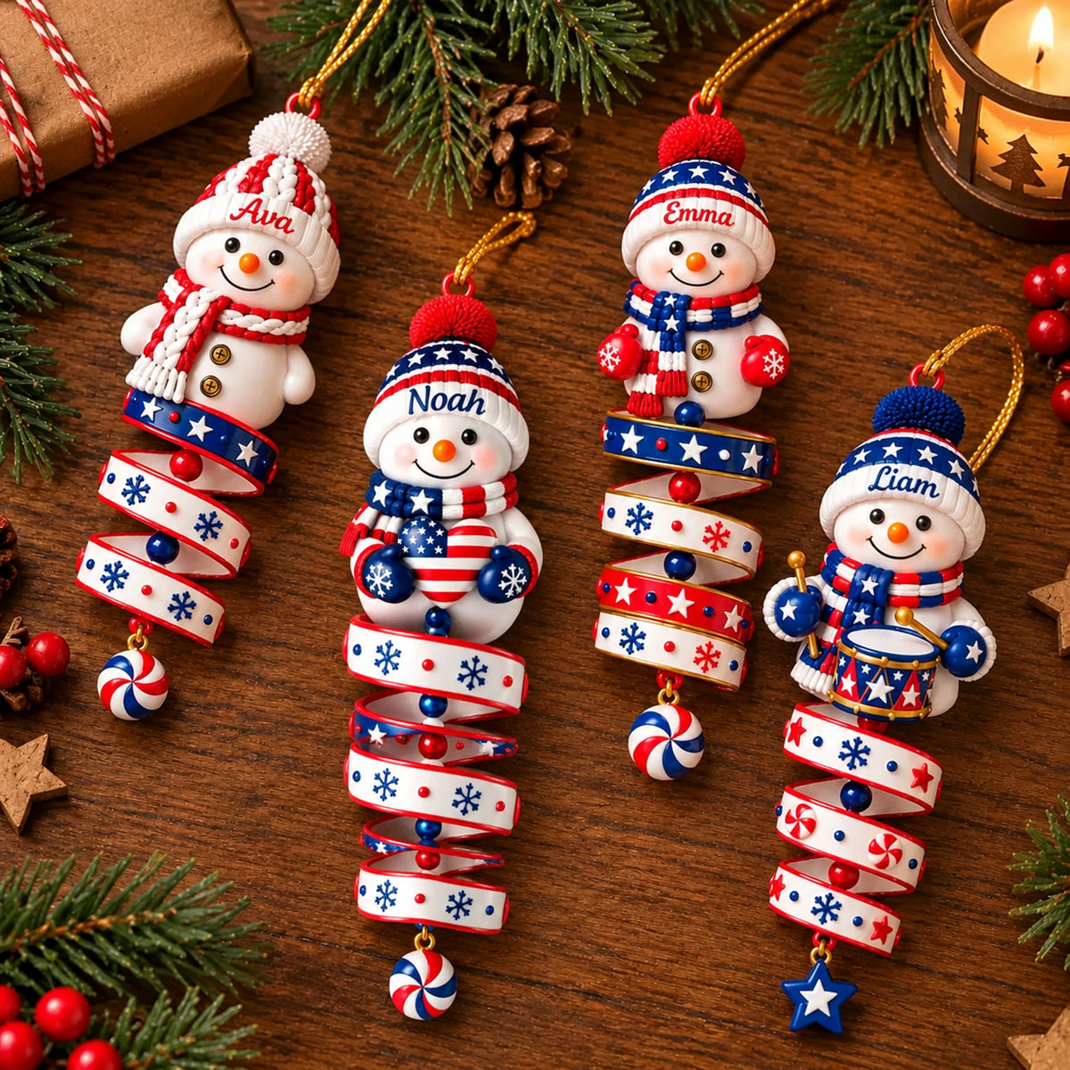 Personalized Patriotic Snowman Custom‑Shape Ornament