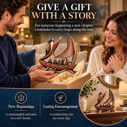 ⏳ Last Day 49% OFF – ⛵ Faith-Inspired Sailing Boat Sculpture | Bronze-Tone Décor with Symbolic Figures & Timeless Detail ✨