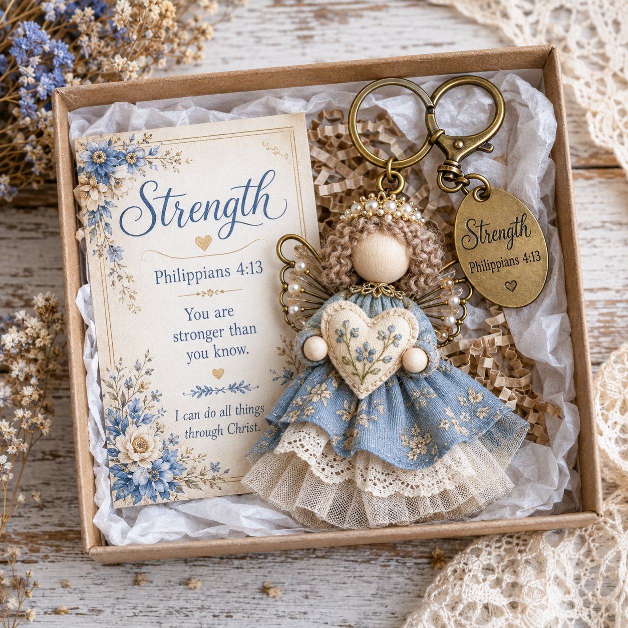 🔥Last Day 50% OFF -Faith Guardian Keychain Scripture Gift Set Collection | Layered Fabric Charm, Inspirational Scripture Card & Ready-to-Gift Box Included 💕