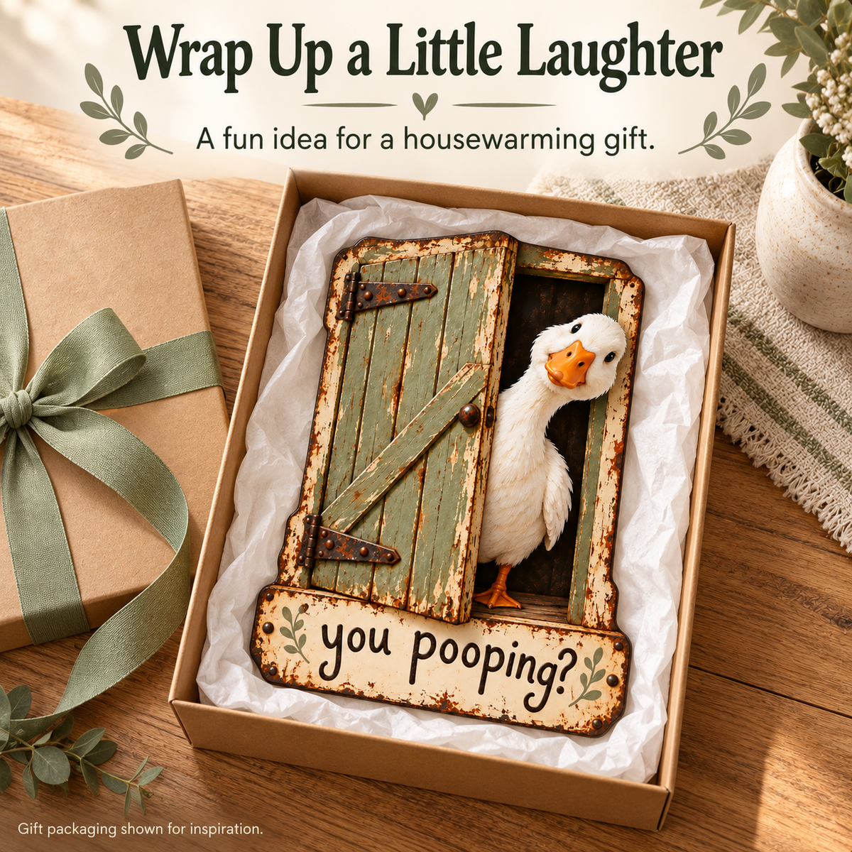 🦆 "You Pooping?" Cheeky Goose Rustic Metal Bathroom Sign | Funny Farmhouse Toilet Decor & Gag Gift