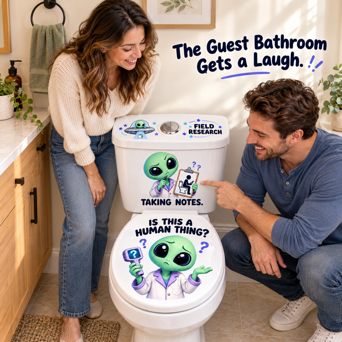 👽 “Is This a Human Thing?” 3-Piece Alien Toilet Decal Set