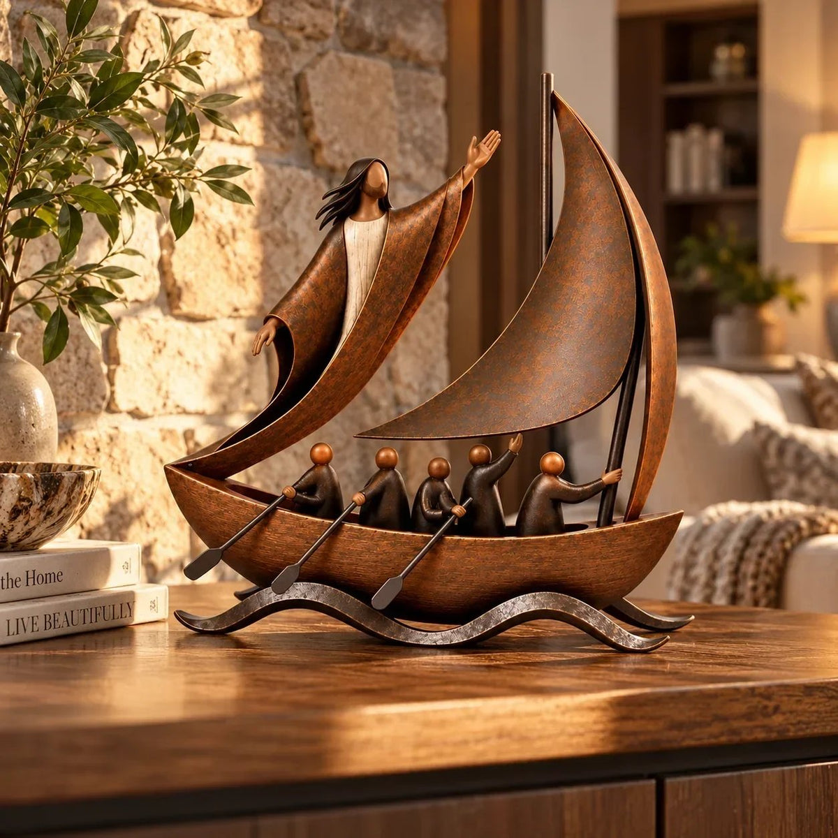 ⏳ Last Day 49% OFF – ⛵ Faith-Inspired Sailing Boat Sculpture | Bronze-Tone Décor with Symbolic Figures & Timeless Detail ✨