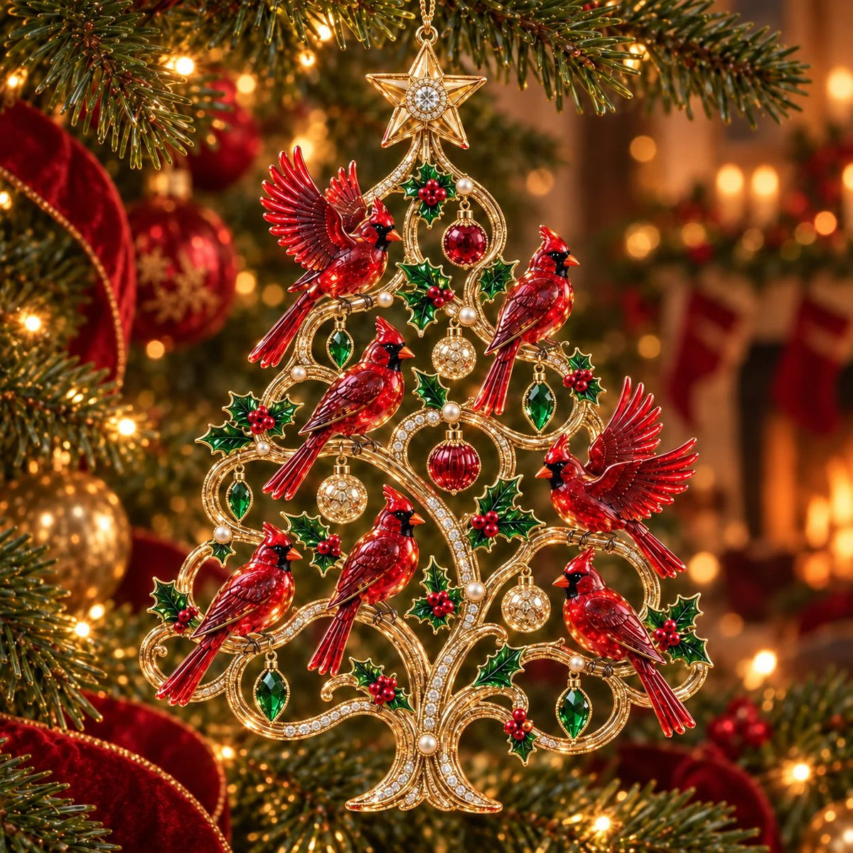 Jeweled Songbird Christmas Tree Ornament Collection – 4 Collectible Crystal-Style Designs