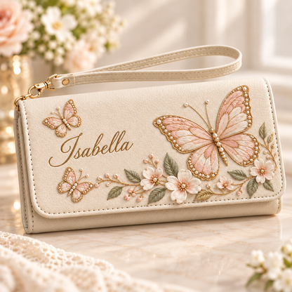 ✨ Custom Name "Flora & Fauna"  Embossed Wristlet Wallet | Personalized Everyday Purse