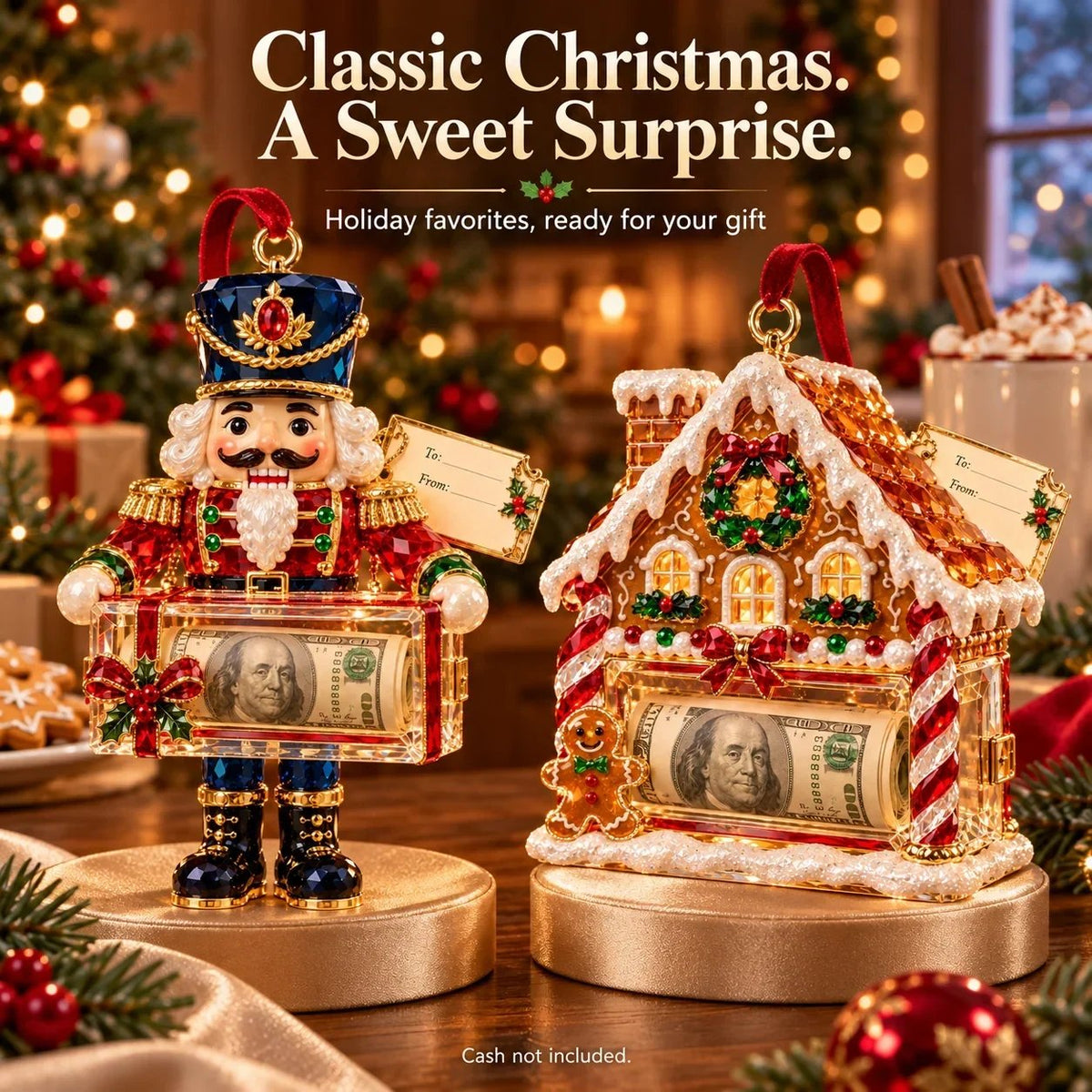 🎄 Christmas Cash Gift Ornament | 20 Crystal-Style Designs with Money Holder & Gift Tag 🎁