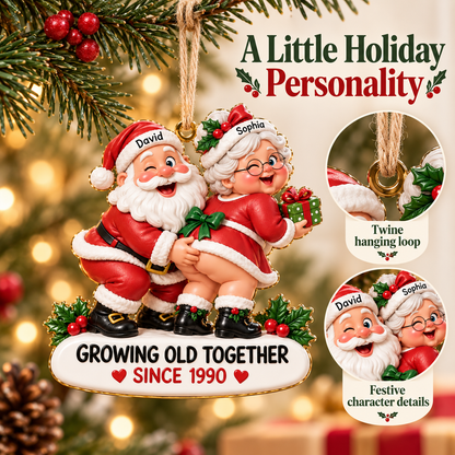 Personalized Santa Couple Ornament - Funny "Growing Old Together" Mr. & Mrs. Claus Anniversary Gift 🎅🤶
