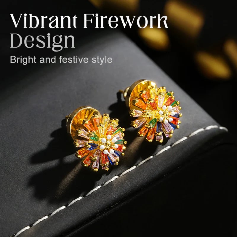 ✨ ✨ Colorful Firework Stud Earrings – Cubic Zirconia, 18K Plated, Festive 🎆