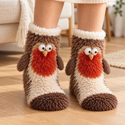 🦊🐦 Cozy 3D Animal Fuzzy Slipper Socks – Cute & Warm House Socks 🦦🦉