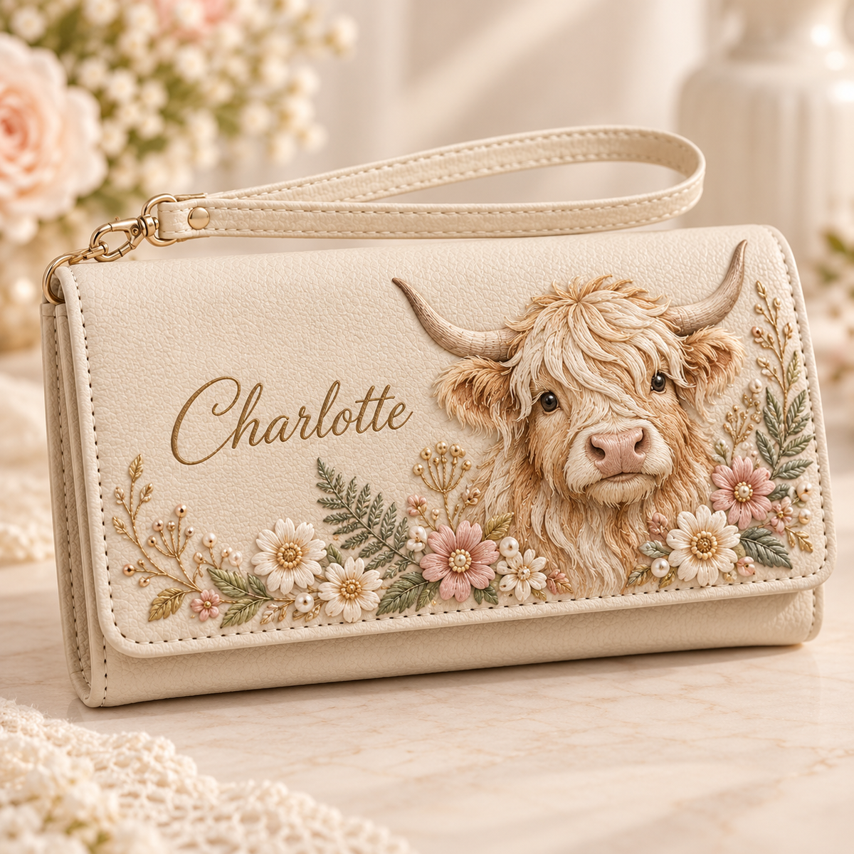 ✨ Custom Name "Flora & Fauna"  Embossed Wristlet Wallet | Personalized Everyday Purse
