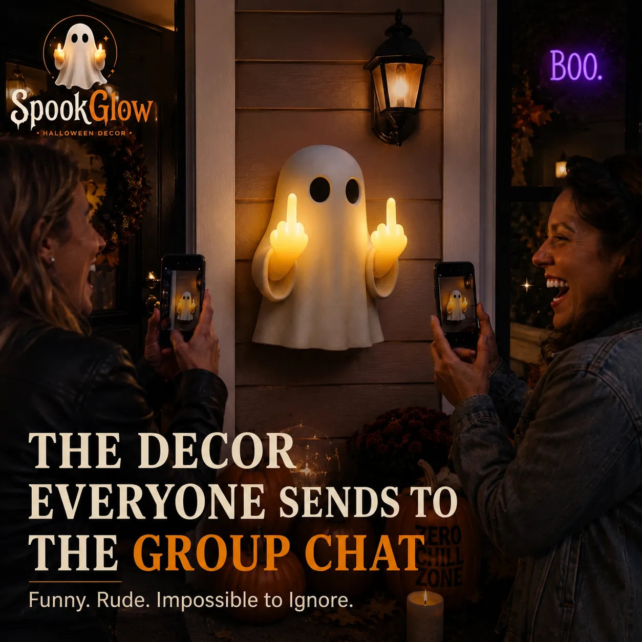 👻SpookGlow Funny Middle‐Finger Ghost Wall Decor✨