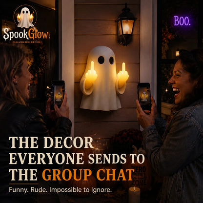 👻SpookGlow Funny Middle‐Finger Ghost Wall Decor✨