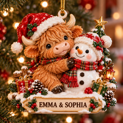 Personalized Highland Cow Christmas Ornament
