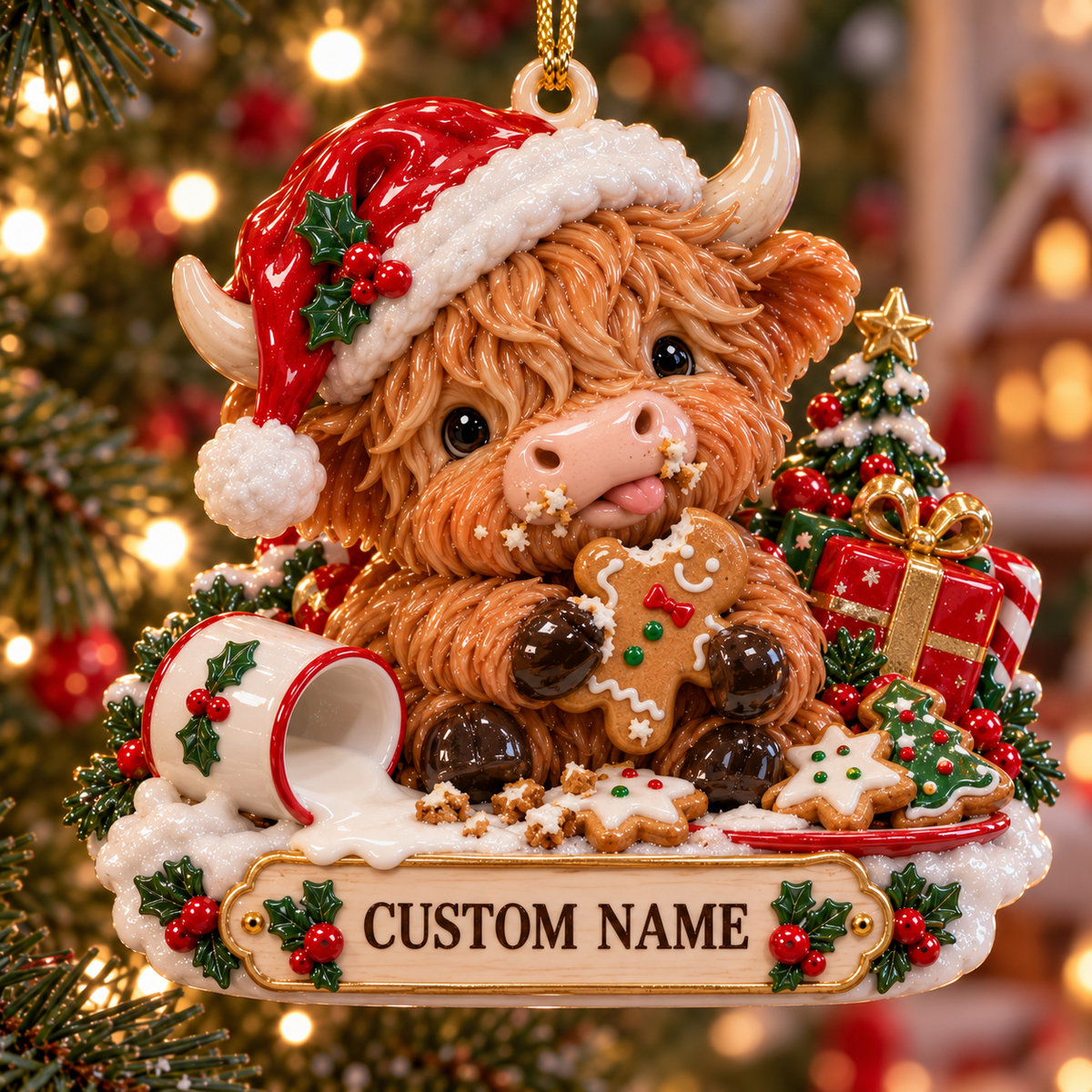 Personalized Highland Cow Christmas Ornament
