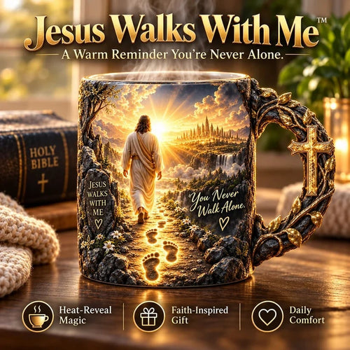 🔥 Last Day 49% OFF - 🔥✝️ Jesus Walks With MeTM – Heat-Reveal Faith Mug | You Are Never Alone (📦Buy 2 Free Shipping)