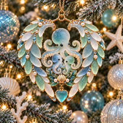 2026 Ocean Wonders Christmas Ornaments – 6-Piece Coastal Sea Life Heart Ornament Collection | Unique Christmas Tree Decorations & Gifts for Ocean Lovers