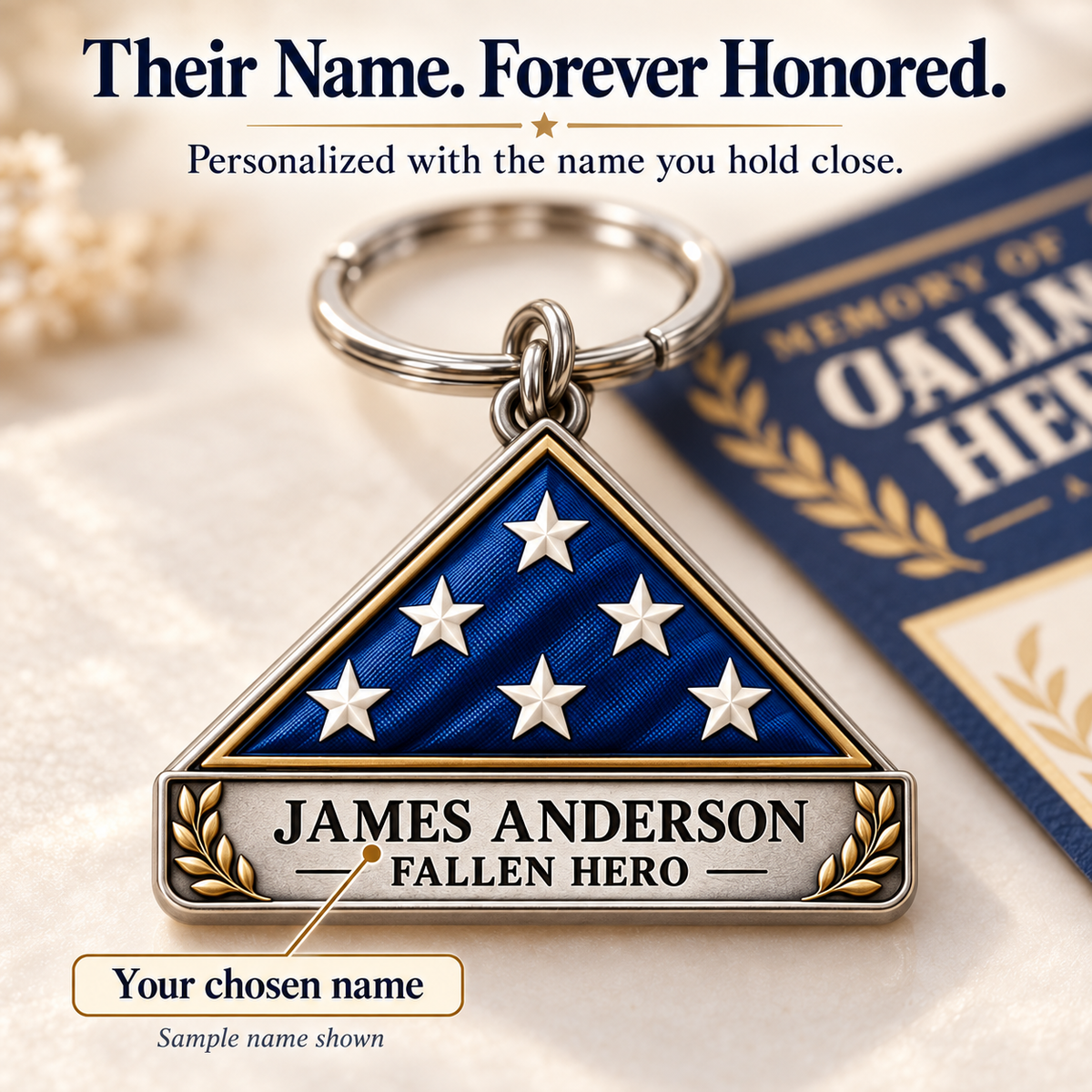 Personalized Fallen Hero Memorial Keychain with Tribute Card