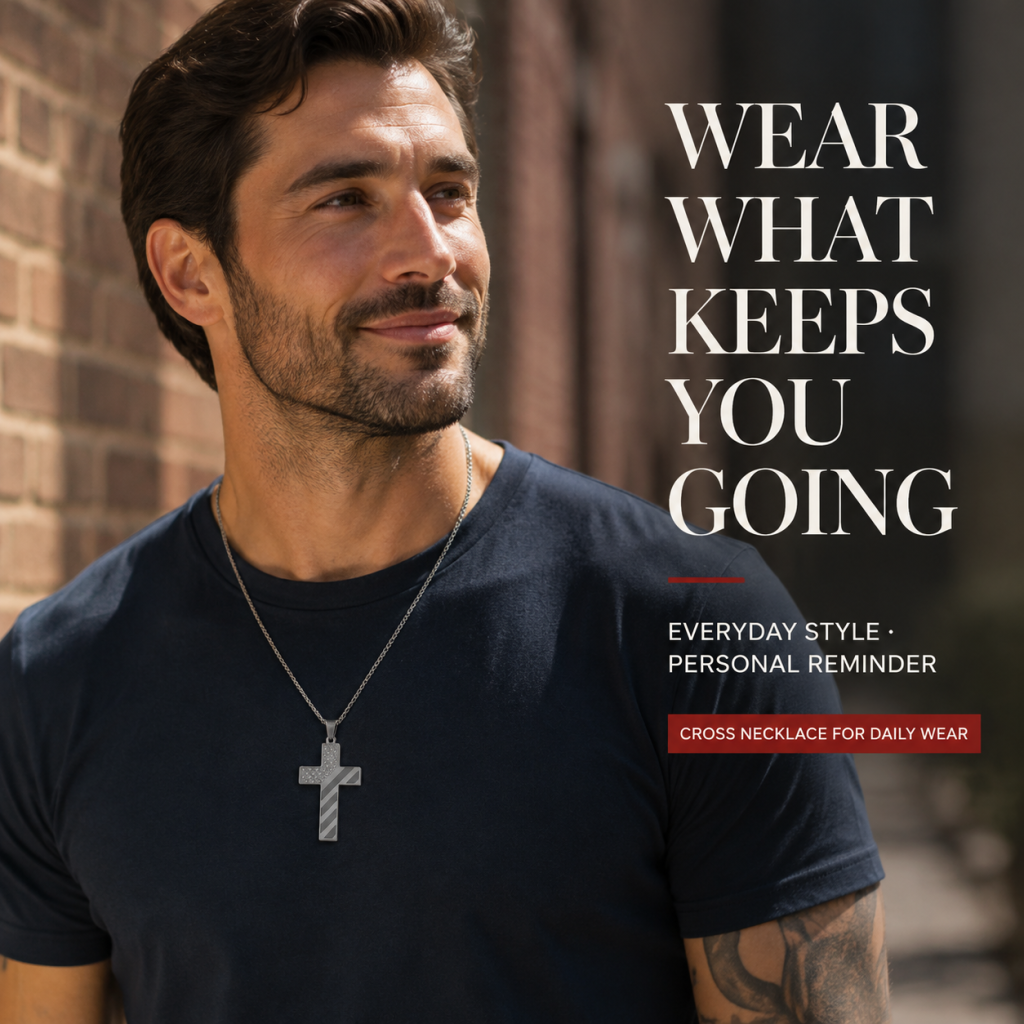 Men’s American Flag Cross Necklace | Wear Your Faith & Inner Strength ✝︎ Braver Stronger Smarter Loved Engraved Pendant