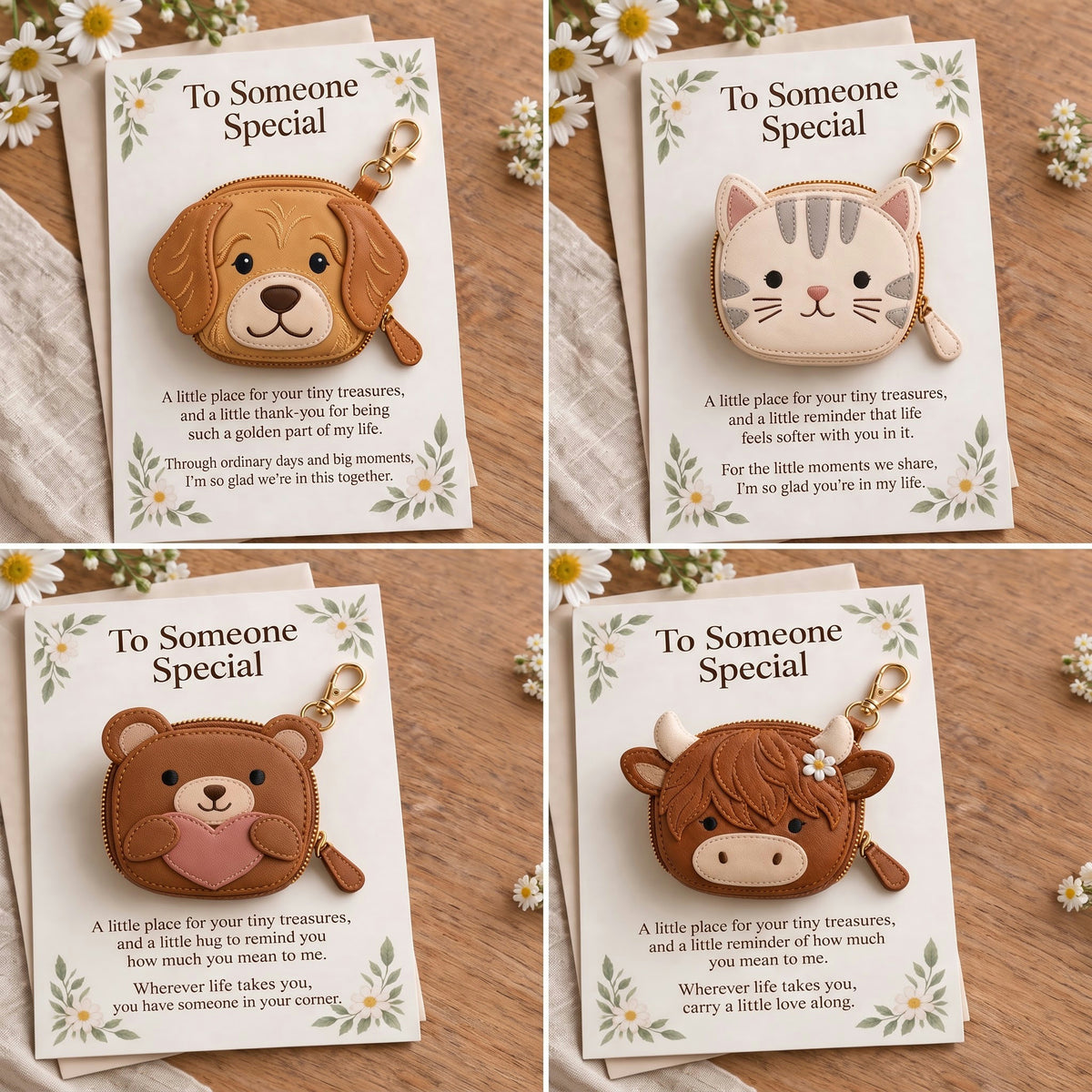 Little Treasures Animal Keychain Pouch & Message Card
