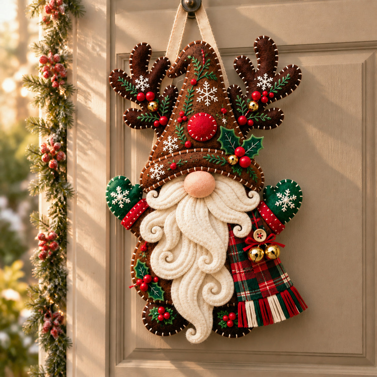 Christmas Gnome Mug Door Hanger 🎄 Felt Santa Gnome Wall Decor Xmas Front Door Ornament Holiday Home Decoration Gift