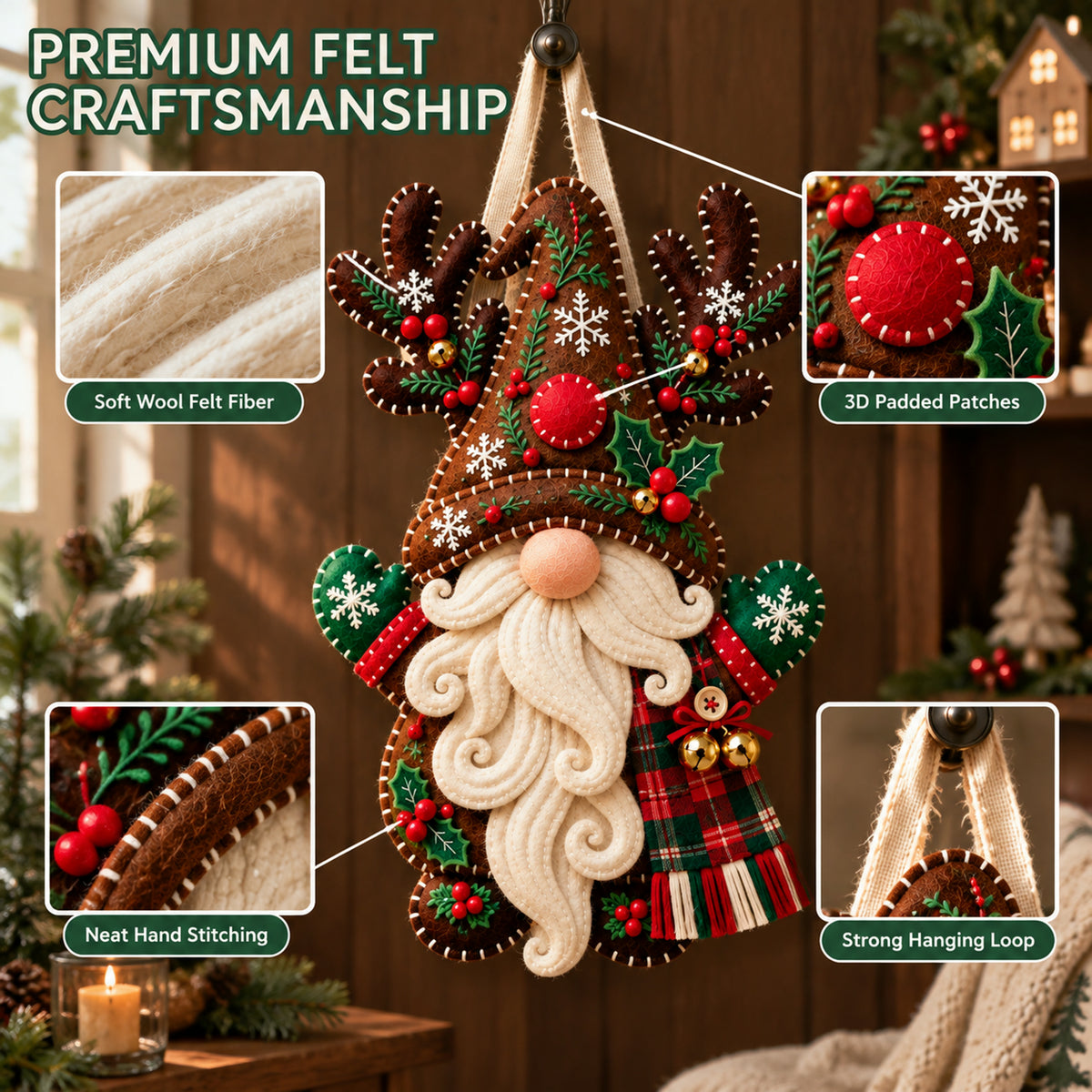 Christmas Gnome Mug Door Hanger 🎄 Felt Santa Gnome Wall Decor Xmas Front Door Ornament Holiday Home Decoration Gift