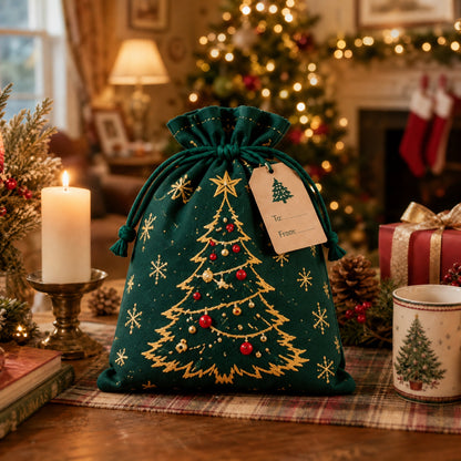 ✨ Christmas Gift Sacks 6pcs, Santa Reindeer Linen Drawstring Pouches