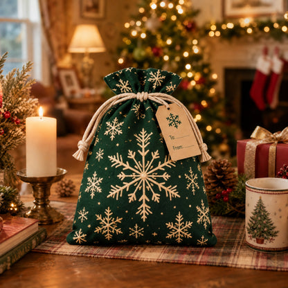 ✨ Christmas Gift Sacks 6pcs, Santa Reindeer Linen Drawstring Pouches