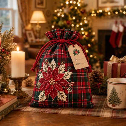 ✨ Christmas Gift Sacks 6pcs, Santa Reindeer Linen Drawstring Pouches