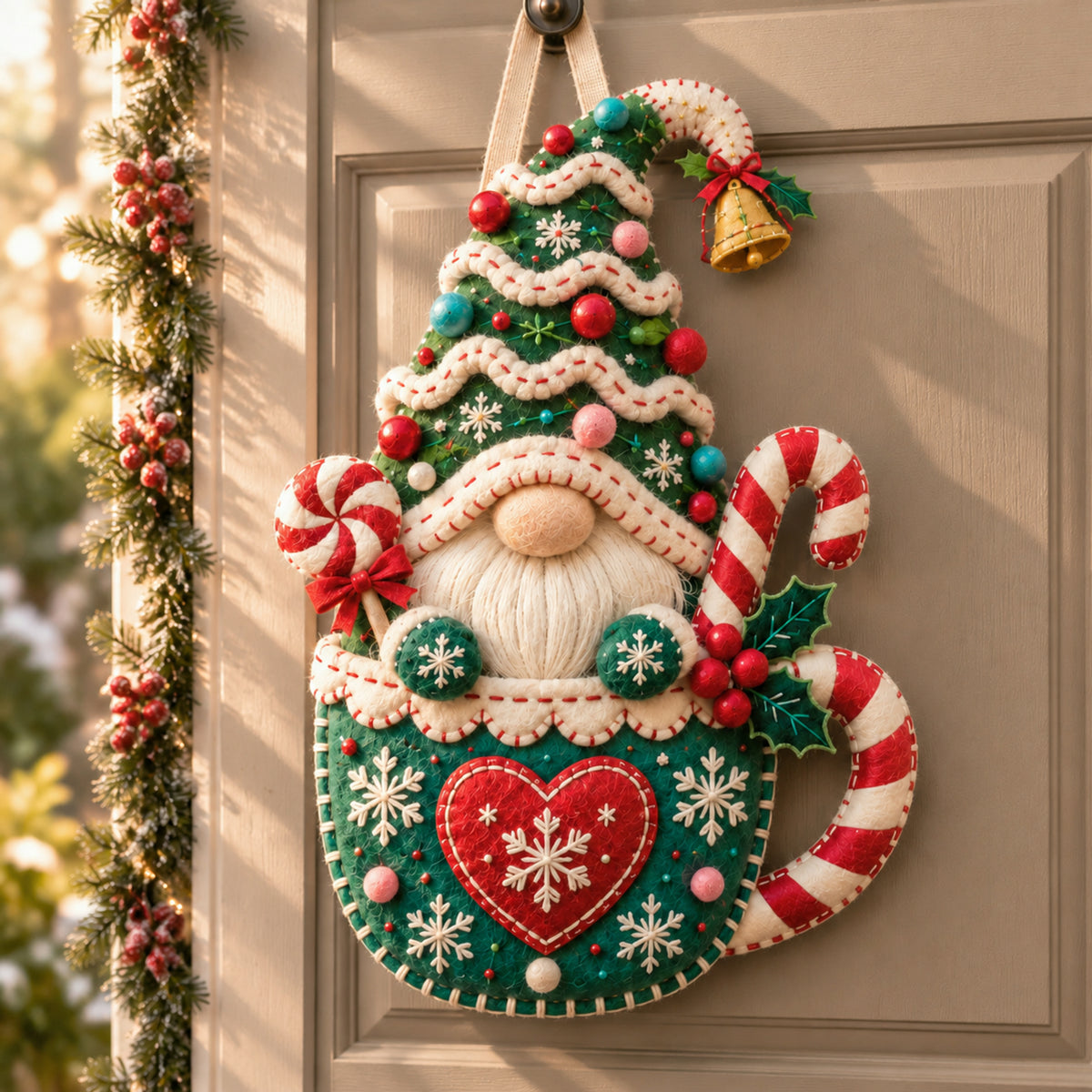 Christmas Gnome Mug Door Hanger 🎄 Felt Santa Gnome Wall Decor Xmas Front Door Ornament Holiday Home Decoration Gift