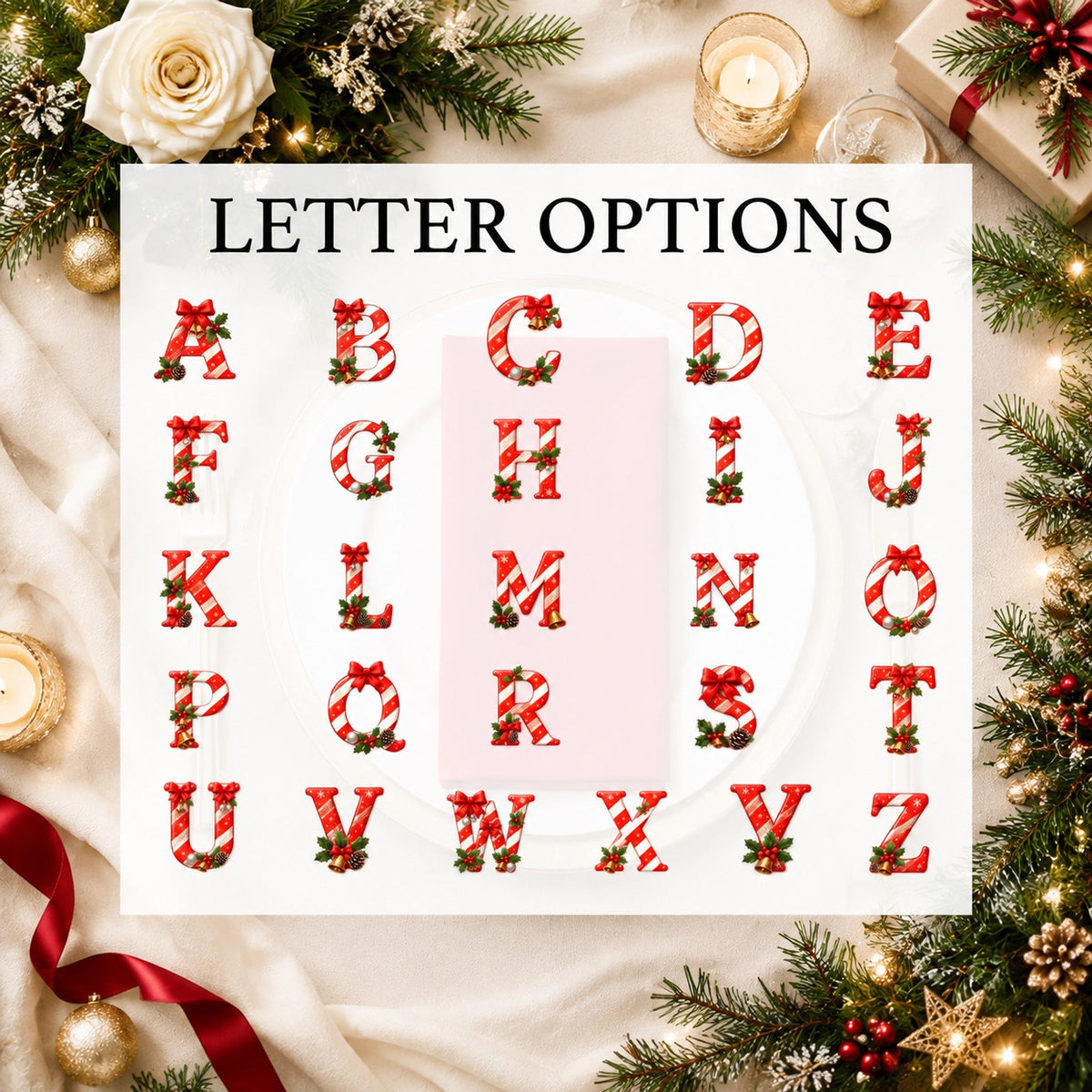 🎄 Personalized Candy Cane Initial Christmas Napkins | Custom Name Holiday Table Decor & Hostess Gift 🎅