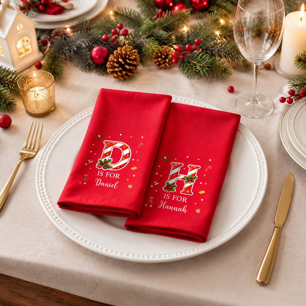 🎄 Personalized Candy Cane Initial Christmas Napkins | Custom Name Holiday Table Decor & Hostess Gift 🎅
