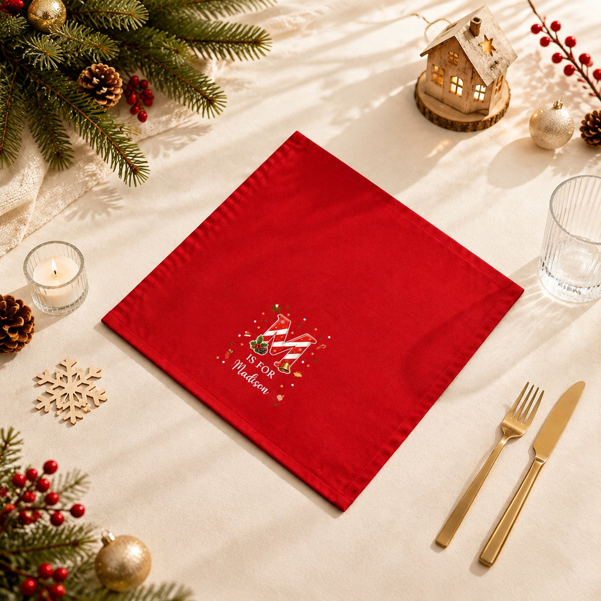 🎄 Personalized Candy Cane Initial Christmas Napkins | Custom Name Holiday Table Decor & Hostess Gift 🎅