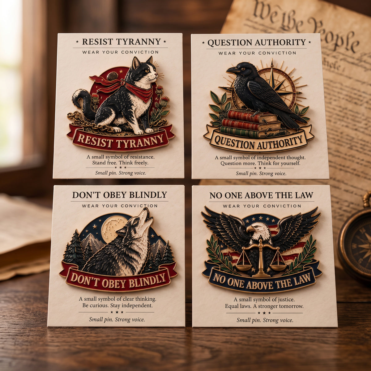 🦅 Patriotic Freedom Enamel Pins | Resist Tyranny Question Authority Animal Lapel Pins