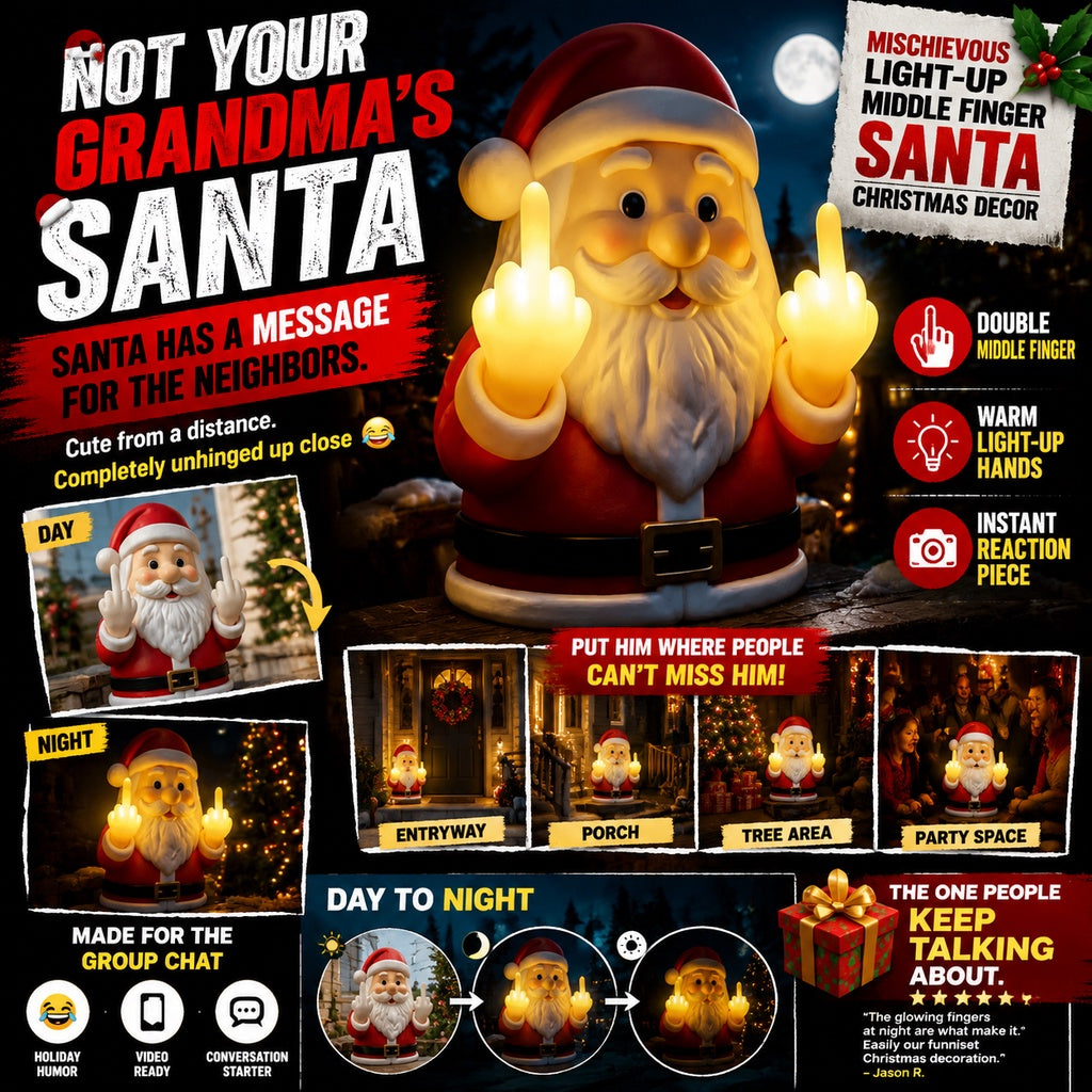 🎅 Mischievous Light-Up Middle Finger Santa Christmas Decor