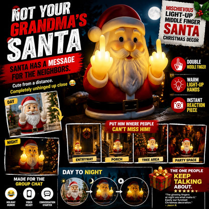 🎅 Mischievous Light-Up Middle Finger Santa Christmas Decor