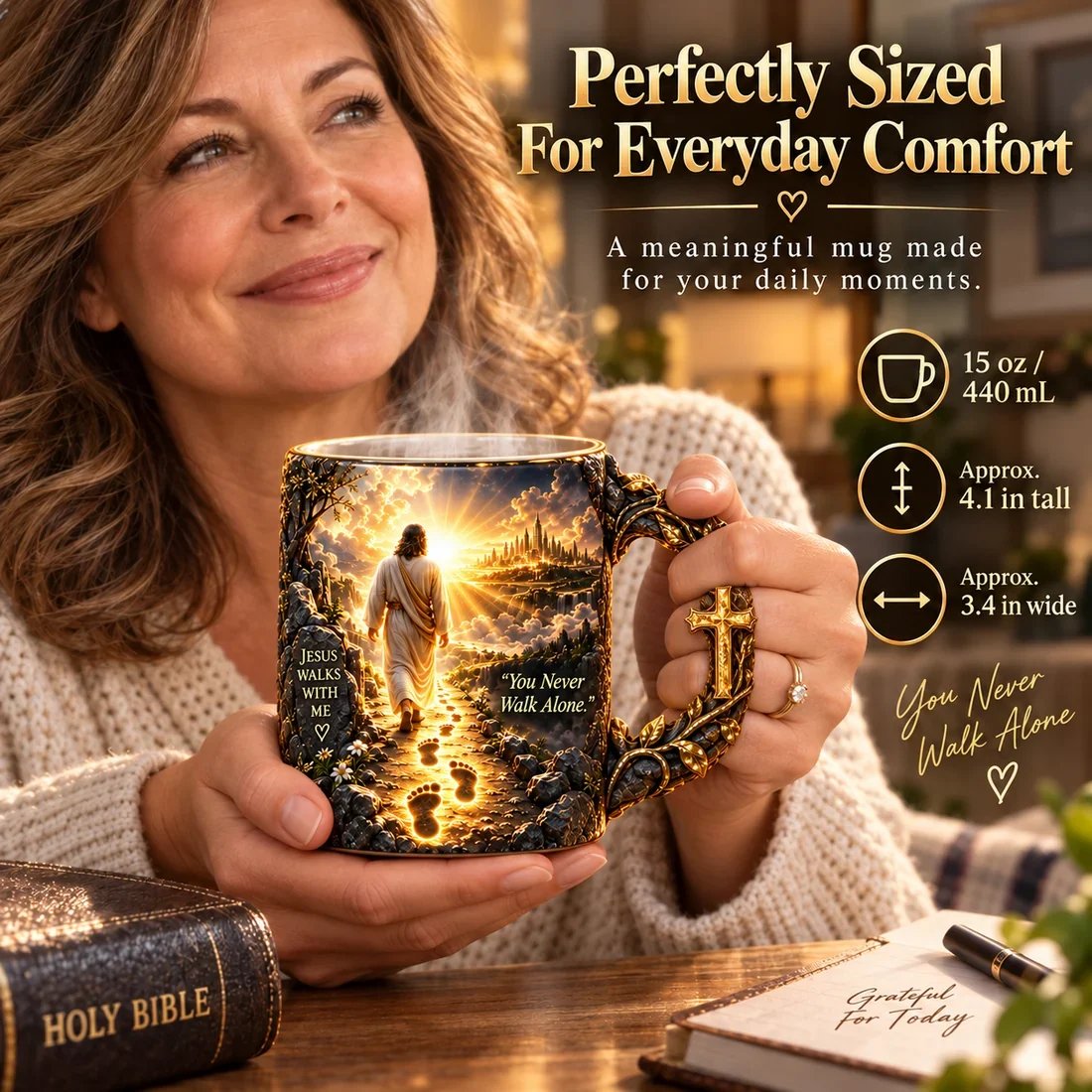 🔥 Last Day 49% OFF - 🔥✝️ Jesus Walks With MeTM – Heat-Reveal Faith Mug | You Are Never Alone (📦Buy 2 Free Shipping)