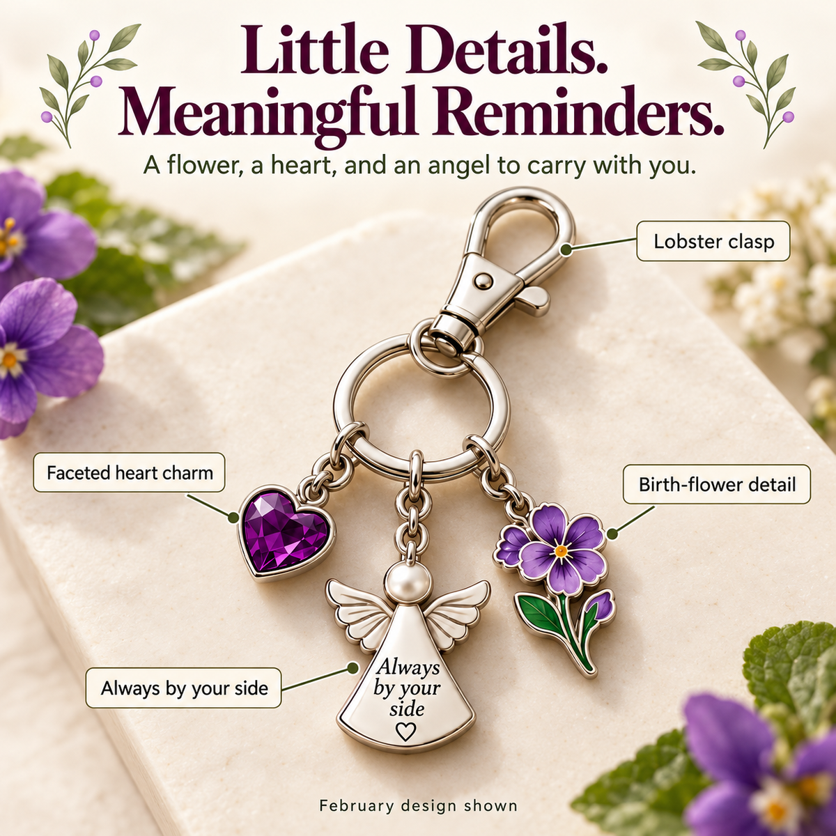 ⏳ Last Day 50% OFF —👼 Always By Your Side: Birth Month Angel & Flower Keychain + Keepsake Card 🌸