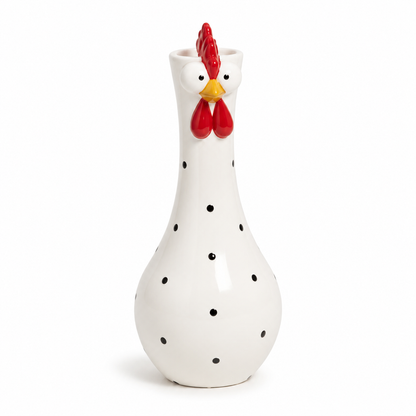 Chicken Resin Vase, Farmhouse Polka Dot Flower Holder, Farmhouse Kitchen Decor
