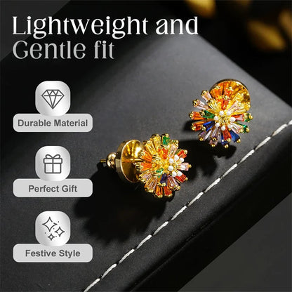 ✨ ✨ Colorful Firework Stud Earrings – Cubic Zirconia, 18K Plated, Festive 🎆